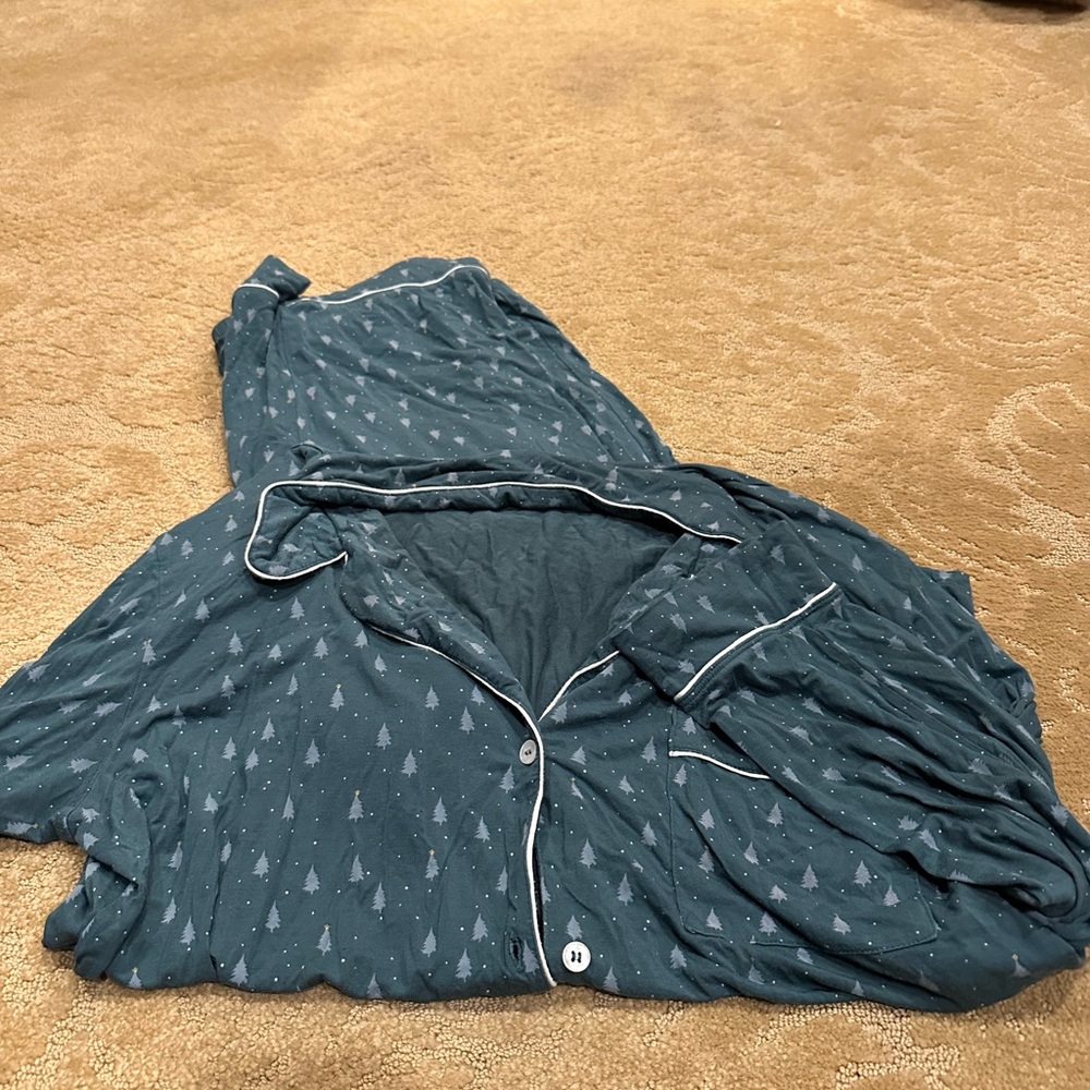 Eberjey Teal Pajama Set with White Trim Christmas PJs